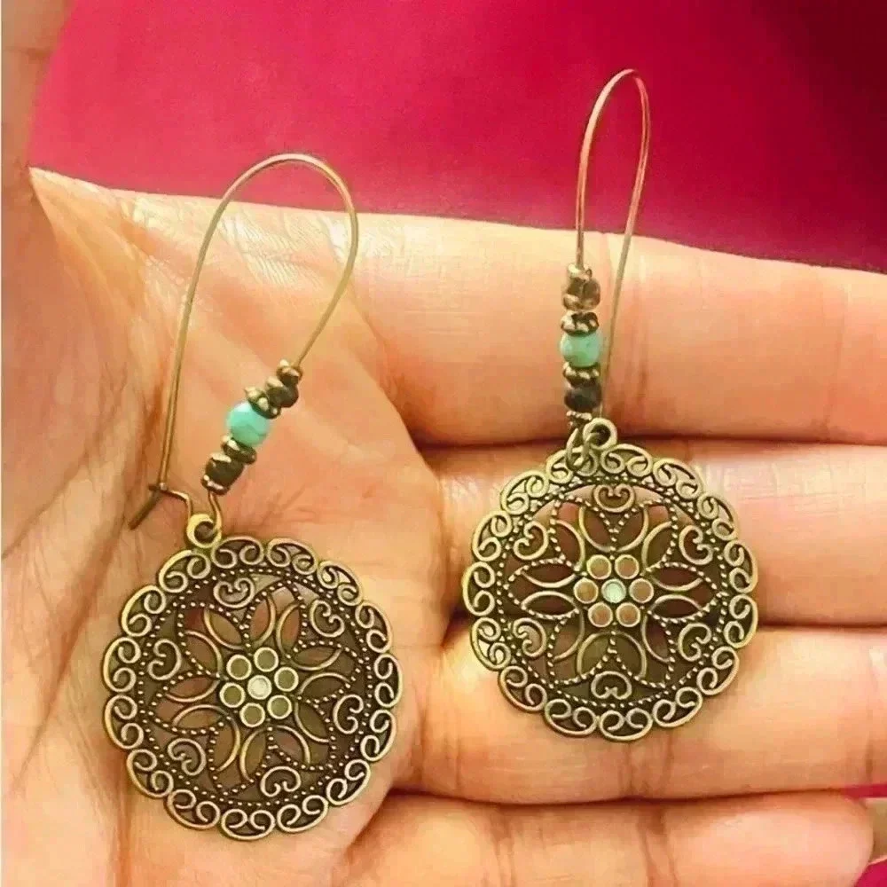 NEW Emery Rose bronze round metal drop earrings - Picture 4 of 5